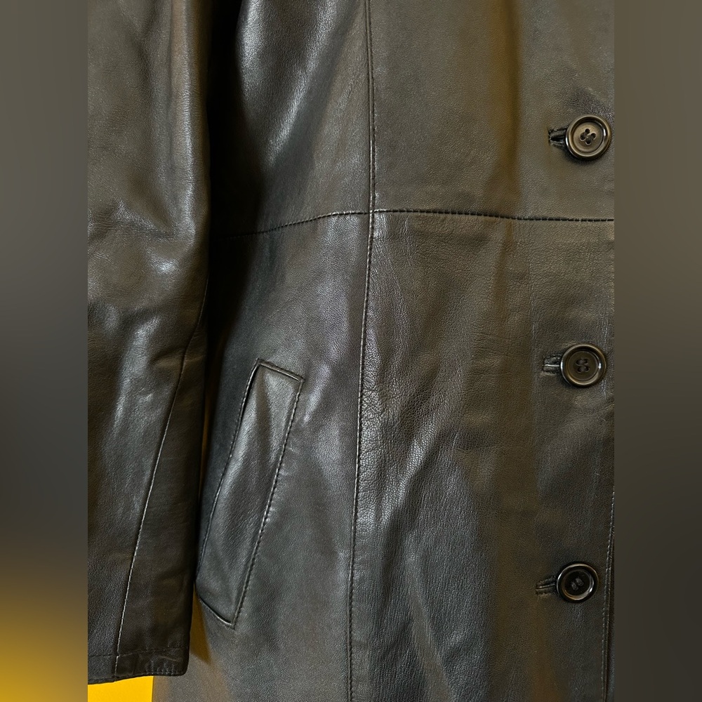 Women's Black Leather Coat - Picture 2 of 15